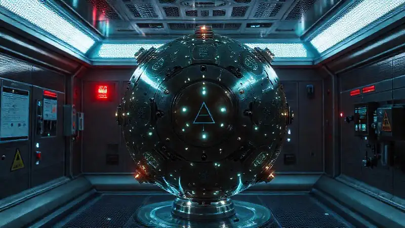 Esfera metálica misteriosa con seguridad y peligro
