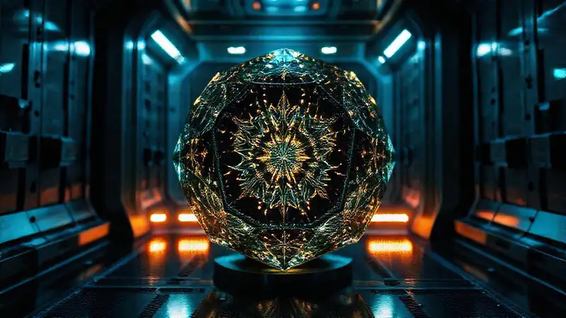 Cristal dodecaédrico con patrón fractal y peligro