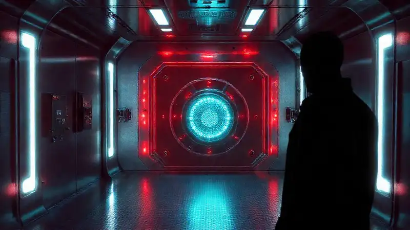 Habitación segura con objeto misterioso y tecnología