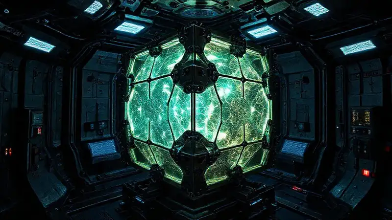 Estructura futurista con energía y protección alienígena