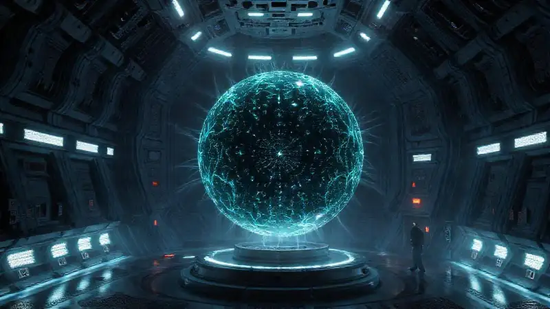 Esfera electromagnética misteriosa en cámara futurista
