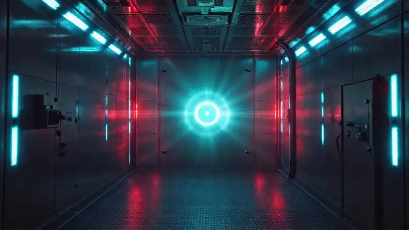 Campo energético misterioso en sala segura tecnológica