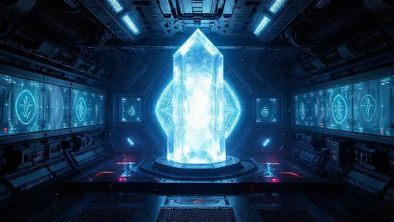 Cámaras futuristas con cristales y ambiente misterioso