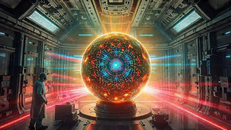 Esfera misteriosa en laboratorio futurista y seguro