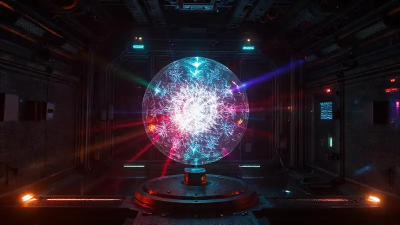 Esfera luminosa misteriosa en laboratorio futurista