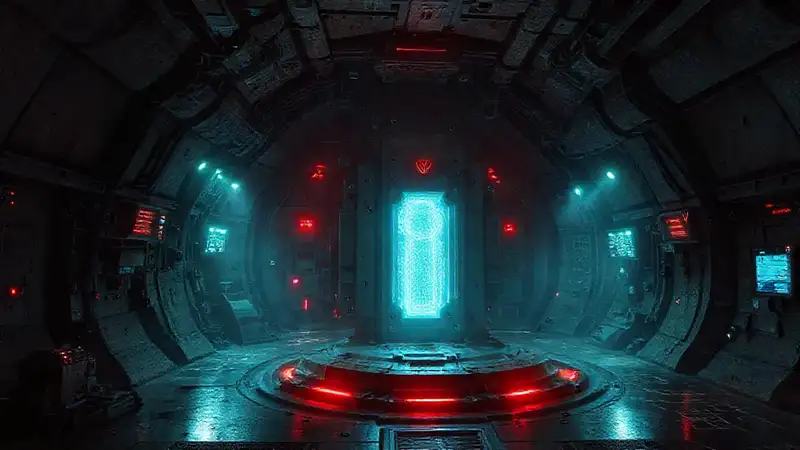 Contención subterránea futurista con energía y peligro