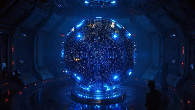 Esfera misteriosa en cámara futurista segura