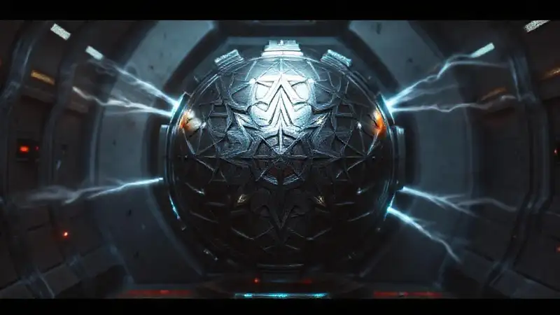 Esfera metálica futurista en cámara de contención