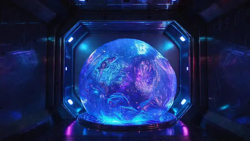 Masa viscosa brillante en contención futurista