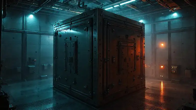 Cubo metálico con energía y seguridad tecnológica