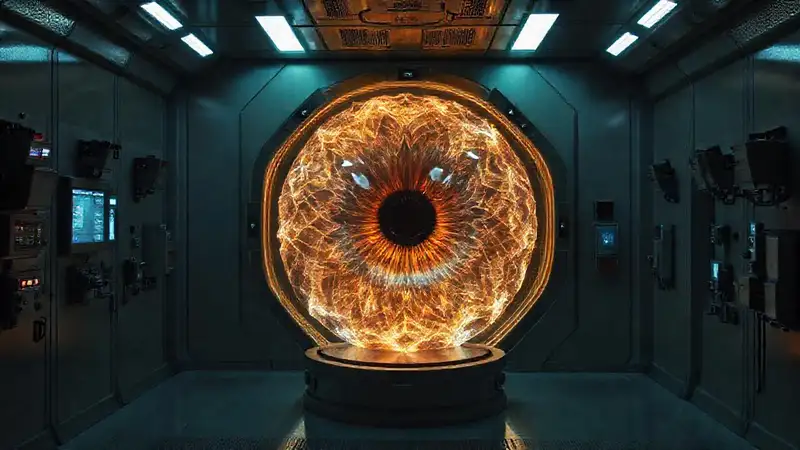 Sala segura con estructura ocular y vigilancia tecnológica