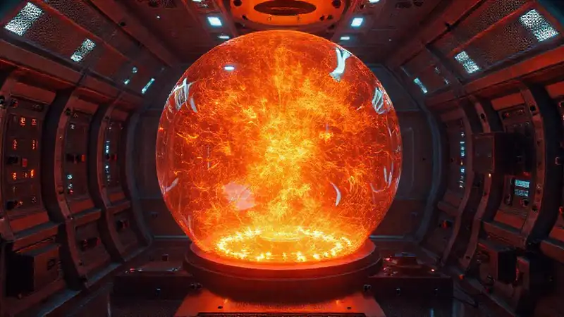 Burbulla de energía en cámara futurista segura