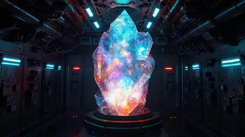 Cristal brillante en contenedor seguro futurista