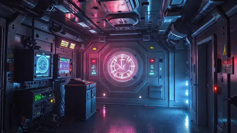 Sala segura con tecnología futurista y anomalías
