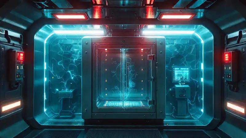 Laboratorio futurista con energía plasma controlada