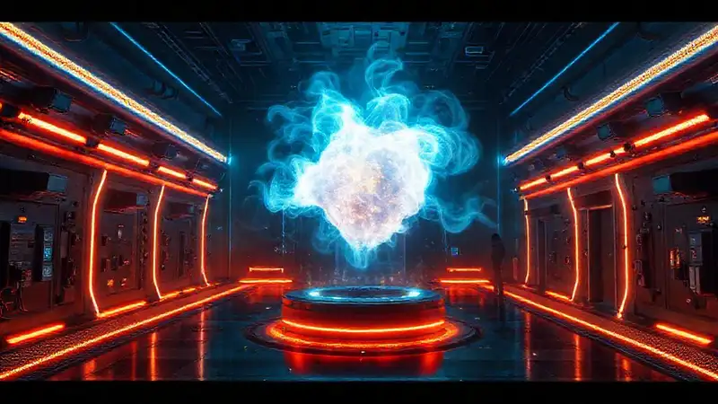 Laboratorio futurista con plasma y seguridad avanzada