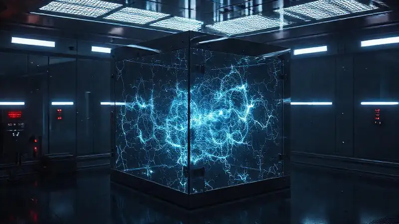 Cubo reflejante con patrones fractales misteriosos