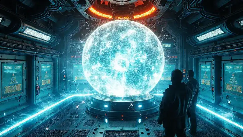 Esfera energética misteriosa en sala de seguridad