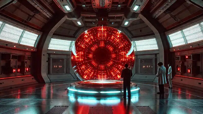 Esfera de energía en cámara de contención futurista