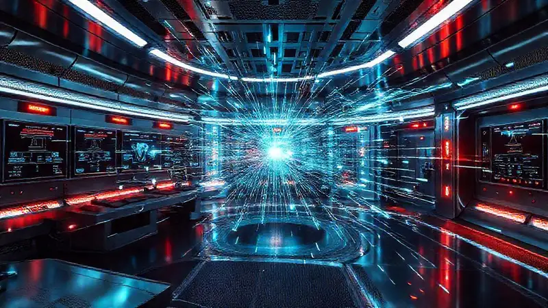 Campo energético digital en entorno futurista