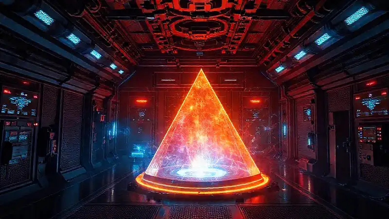 Prisma de plasma en laboratorio futurista protegido