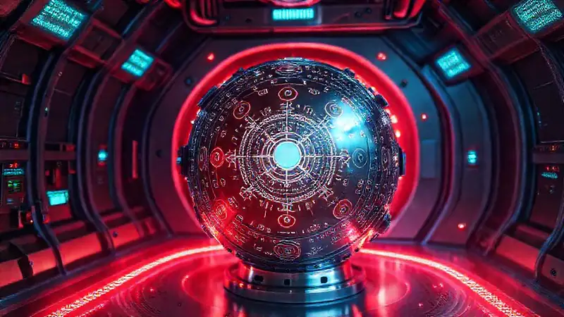 Esfera metálica futurista en entorno seguro