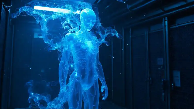 Figura humanoide en gel azul transparente y brillante