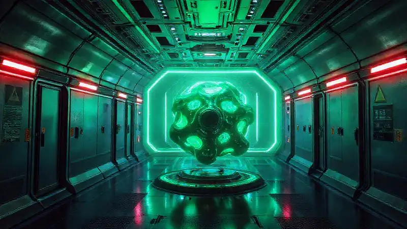Instalación secreta futurista con energía peligrosa