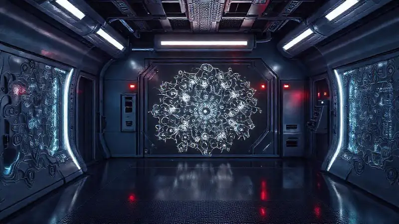 Laboratorio futurista con equipo y ambiente misterioso