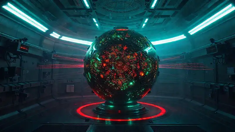 Esfera luminosa y misteriosa en escena científica