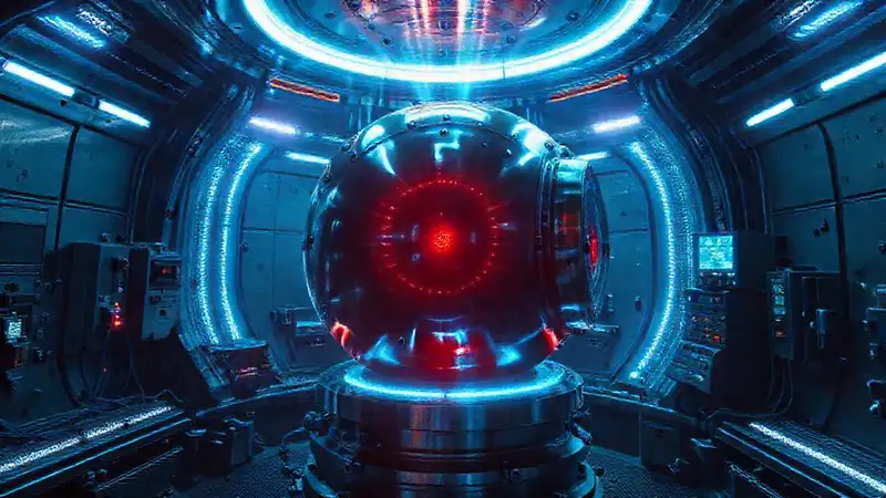 Cilindro metálico con radiación y alucinaciones futuristas
