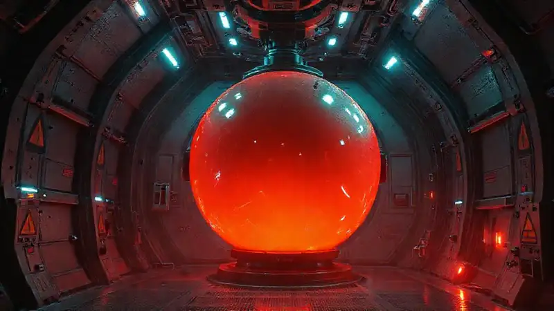 Esfera luminosa en cámara futurista y segura