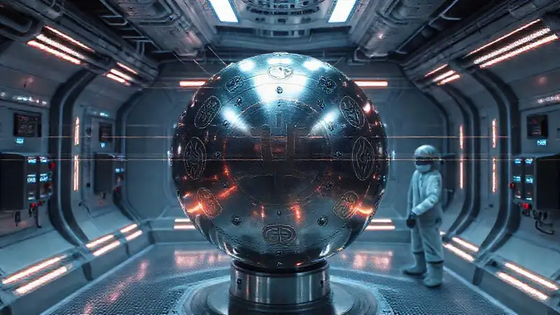 Esfera metálica misteriosa en entorno de alta seguridad