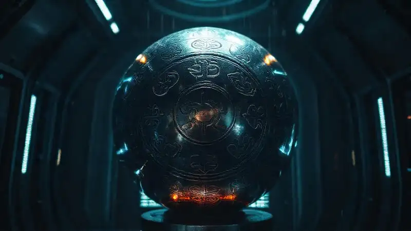 Esfera metálica antigua en cámara de contención