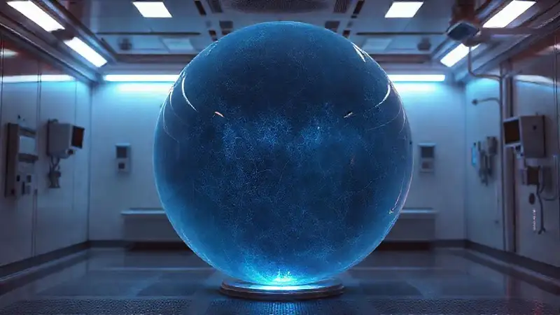Esfera luminosa transparente en entorno controlado