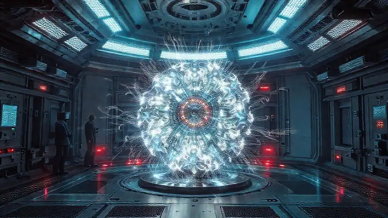 Objeto misterioso con energía y seguridad futurista