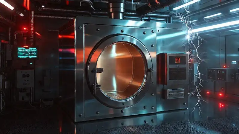Cápsula metálica futurista con vigilancia eléctrica