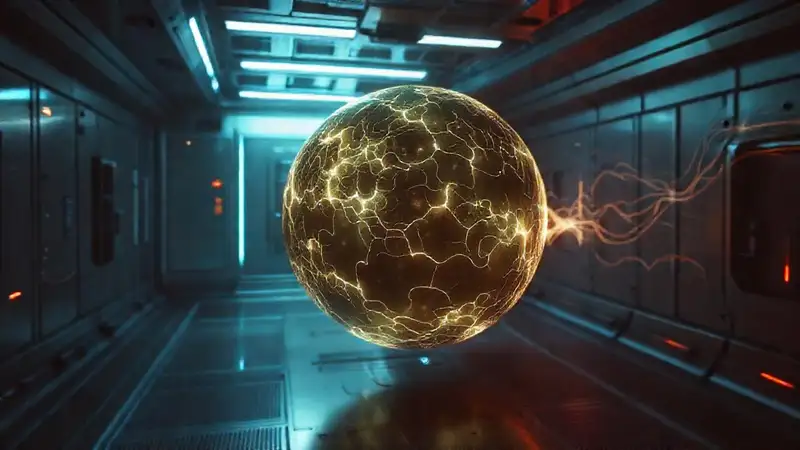 Esfera luminosa misteriosa en entorno futurista