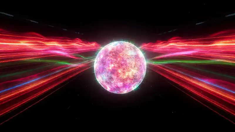 Esfera luminosa con auroras y campos energéticos