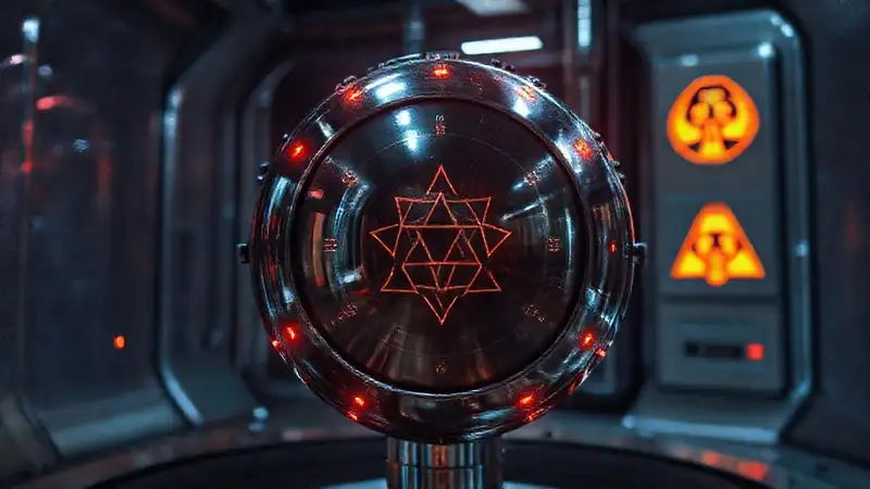 Estructura metálica misteriosa en entorno futurista