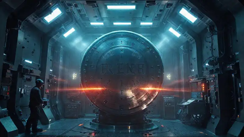Cápsula futurista resguardando objeto misterioso y peligroso