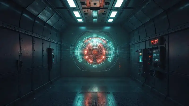 Habitación segura con tecnología futurista y misterio
