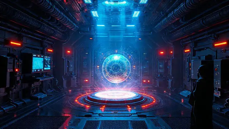Cámara de contención futurista con energía misteriosa