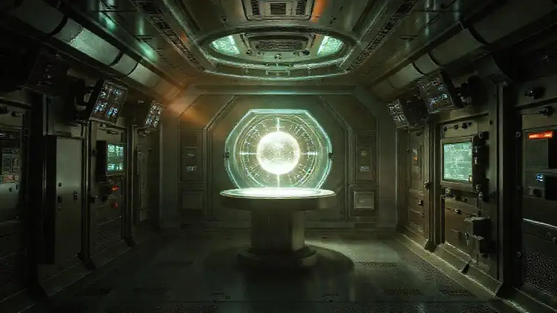 Sala segura con campo y orbe misterioso