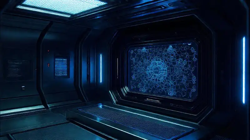 Cámera futurista de contención con hologramas