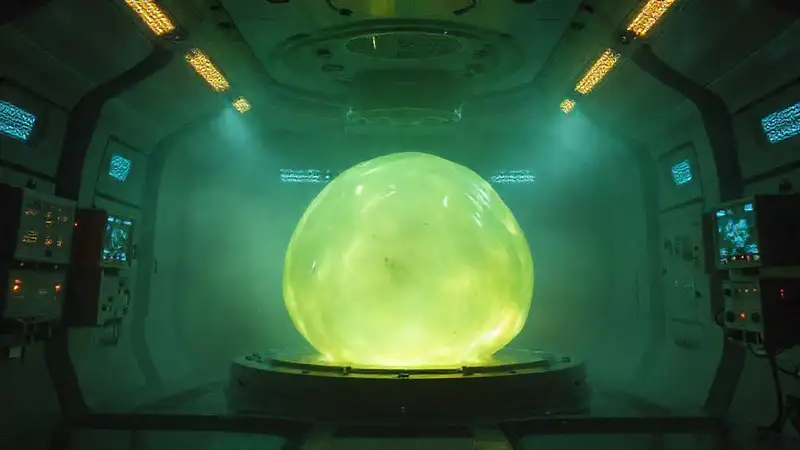 Masa gelatinosa misteriosa en ambiente de alta tecnología