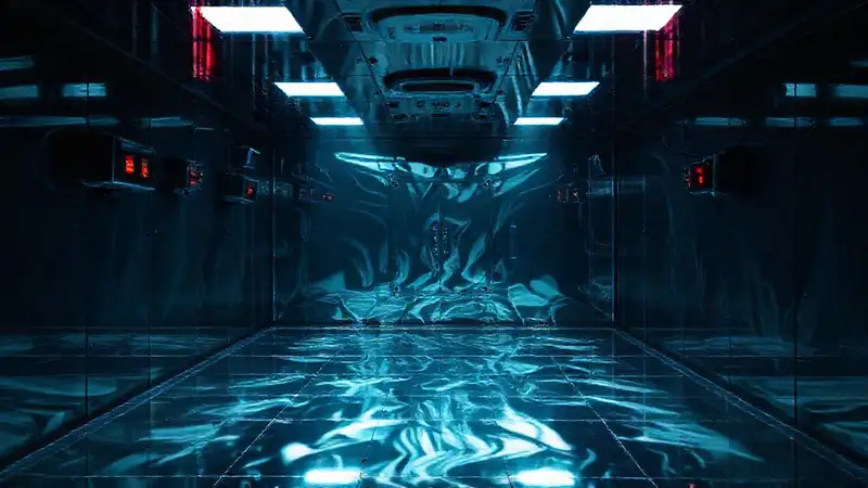 Cuarto de contención futurista y misterioso
