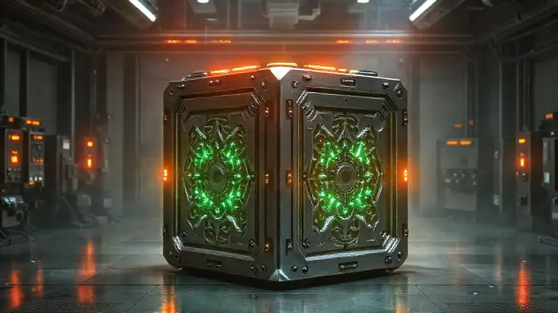 Cubo metálico fractal con ondas electromagnéticas