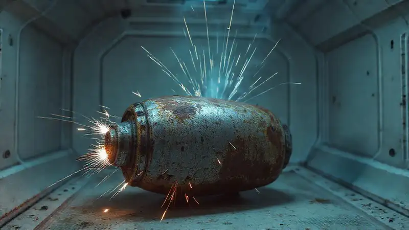 Objeto metálico misterioso en contenedor avanzado