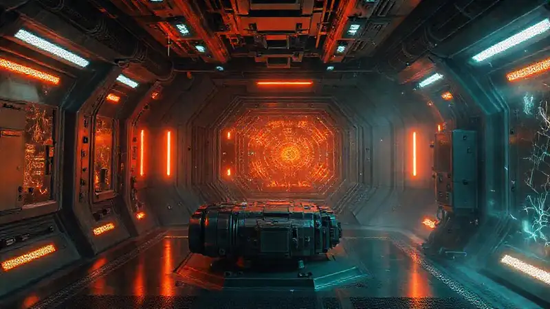 Cápsula futurista con energía y controles